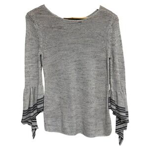 NIC+ZOE Open Knit Sweater Top Womens XS Bell Sleeve Asymmetric Lightweight *Flaw